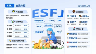 蓝色活力卡通创意MBTI自我介绍PPT单页