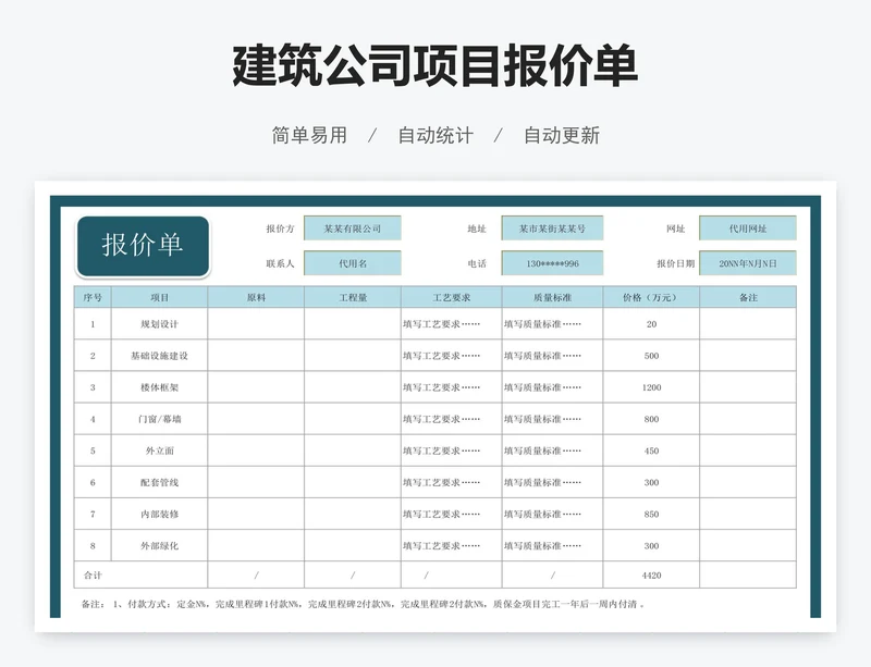 建筑公司项目报价单