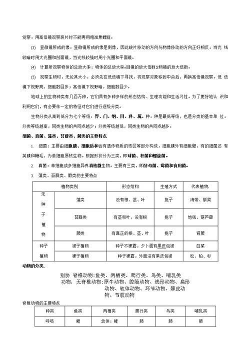浙江省2020年中考科学复习 生物重难点复习突破