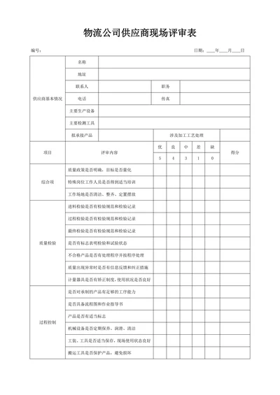 物流公司供应商现场评审表