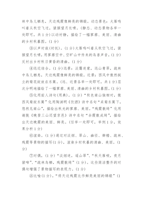 山东中考诗歌鉴赏专练题附答案.docx