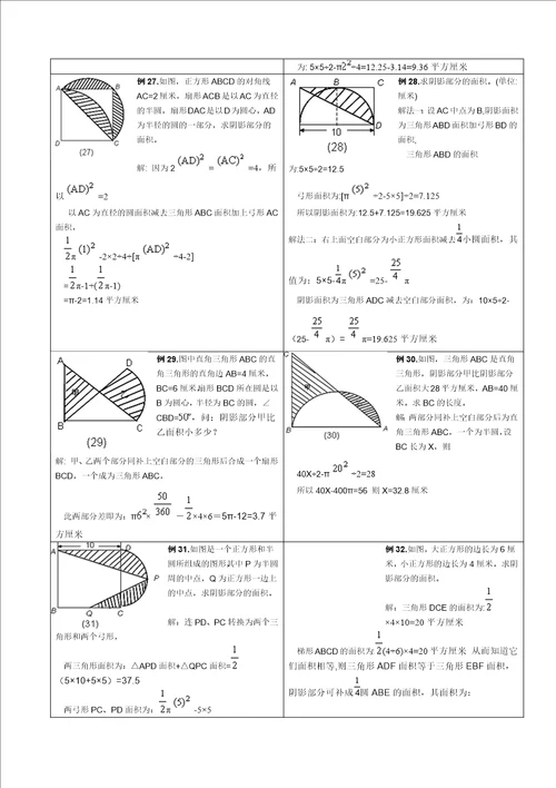 小学六年级求圆阴影部分面积综合试题