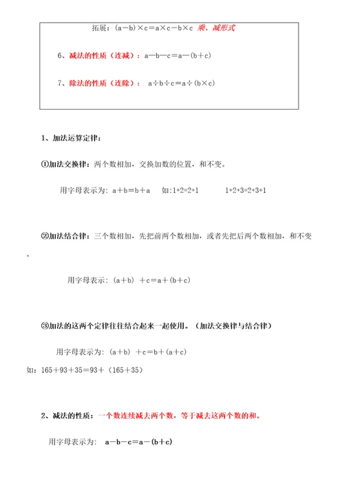 苏教版数学四年级下册知识点总结同名