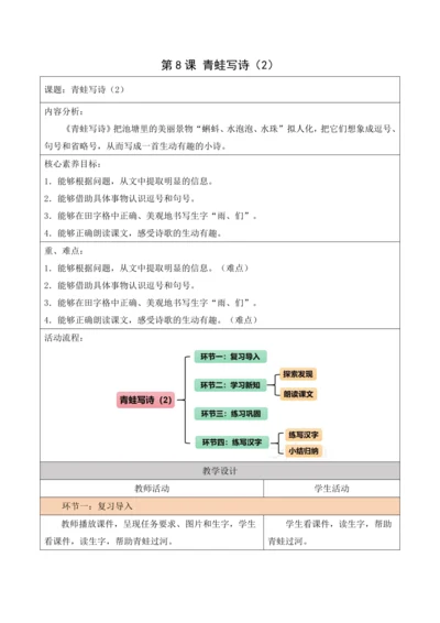 部编1A 第6单元 第8课 青蛙写诗（2）教学设计