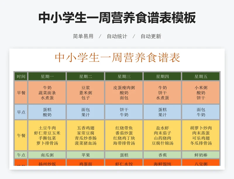 中小学生一周营养食谱表模板