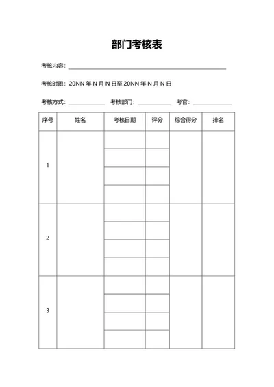 公司员工部门考核表word模板