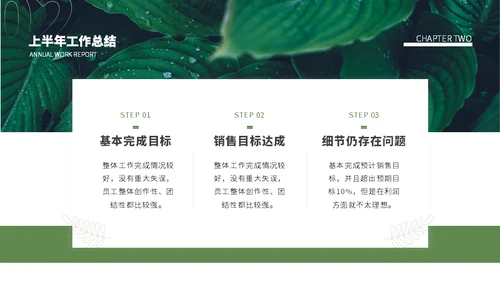 绿叶背景年中汇报总结植物范儿通用PPT模板