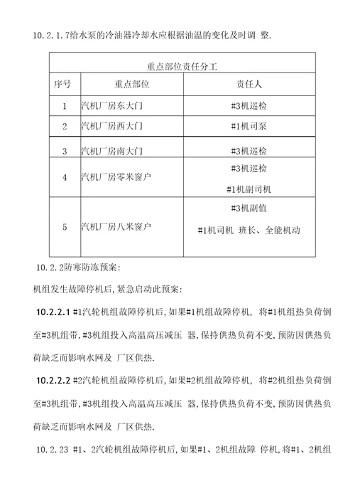 热电厂防寒预案