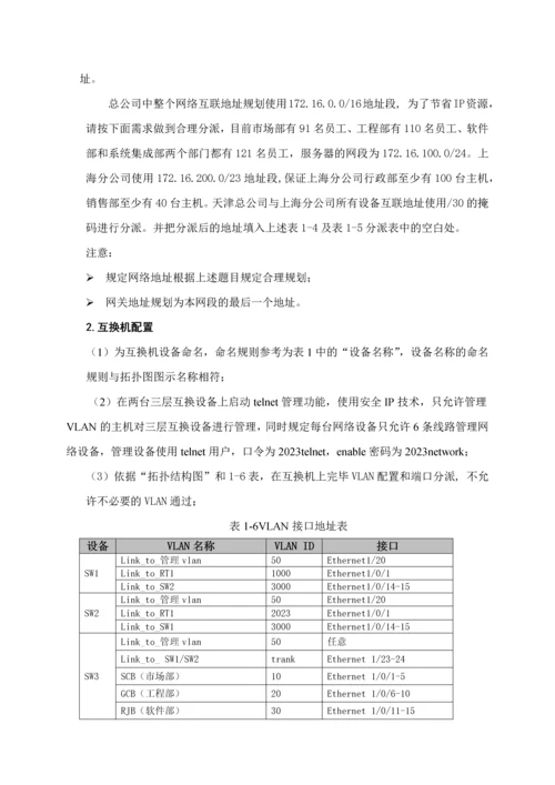 2023年全国职业院校技能大赛网络搭建与应用竞赛试题.docx