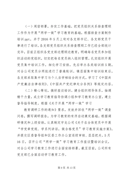 关于对“两学一做”学习教育第一专题工作总结.docx