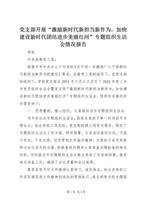 党支部开展“激励新时代新担当新作为，加快建设新时代团结进步美丽红河”专题组织生活会情况报告.docx