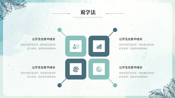 小清新水彩风教师说课教学课件教育培训教师公开课ppt模板