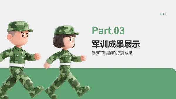 绿色3D风军训收获与成长汇报PPT模板