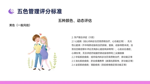 紫色简约卡通插画高危妊娠五色管理PPT课件