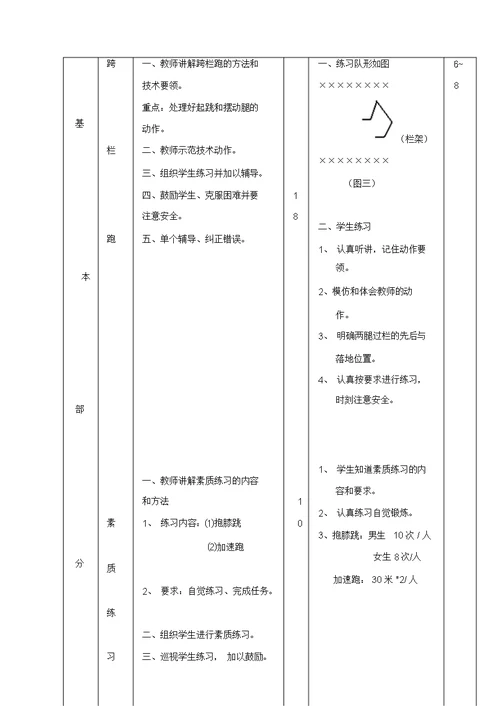 初三体育与健康教案集：障碍跑、素质练习