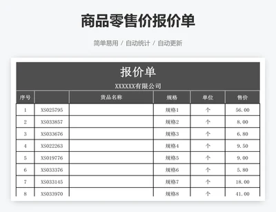 商品零售价报价单