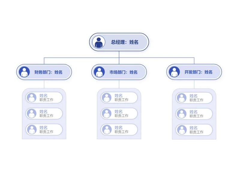 组织架构-蓝色简约系向下分类word模板