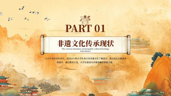 黄色插画风大学生非遗比赛PPT模板