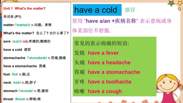 人教版八下Unit 1 What's the matter? SectionA词汇精讲课件