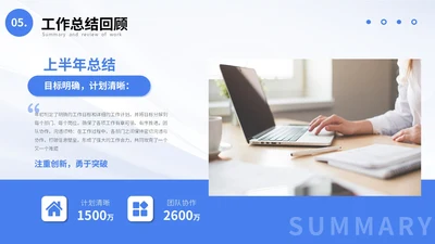 蓝色商务风1项工作总结回顾ppt单页