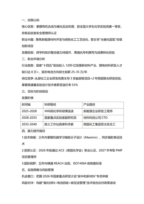 大学生职业生涯规划书(化学专业)