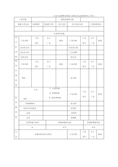 火灾自动报警系统竣工验收记录表