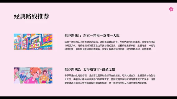 日式漫画风日本旅行攻略PPT模板