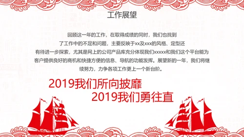 2019猪年新年春节喜庆红色剪纸PPT