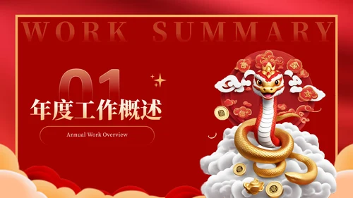 蛇年红色喜庆企业年终工作总结汇报PPT模板