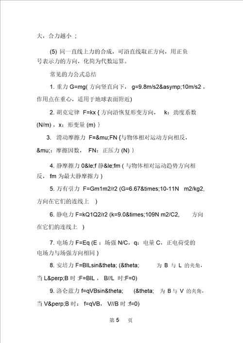 高考物理考试必备公式
