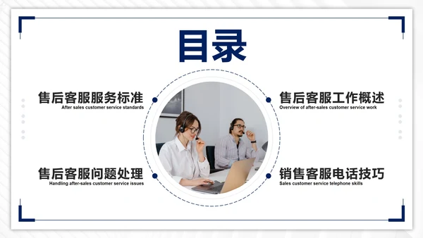 蓝色几何简约实景客服话术培训带内容PPT模板
