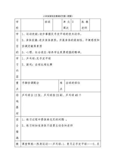 小学体育与健康课时计划（教案）[1]