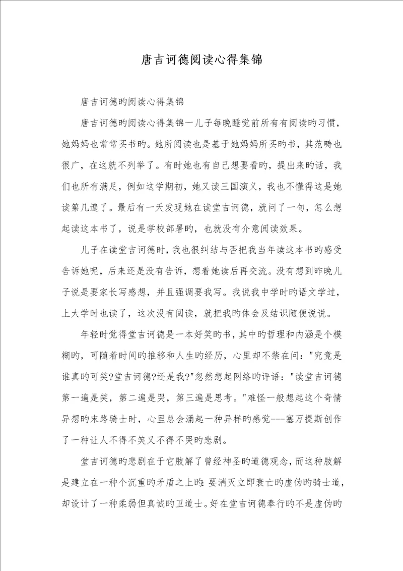2022年唐吉诃德阅读心得集锦