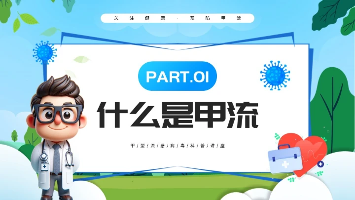 预防甲型流感病毒医学知识PPT模板