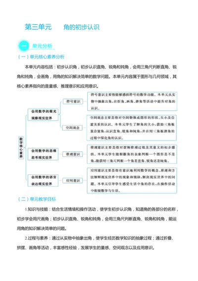 （大单元整体教学）第三单元 角的初步认识 单元分析（表格式）教学设计  人教版 二年级上册数学