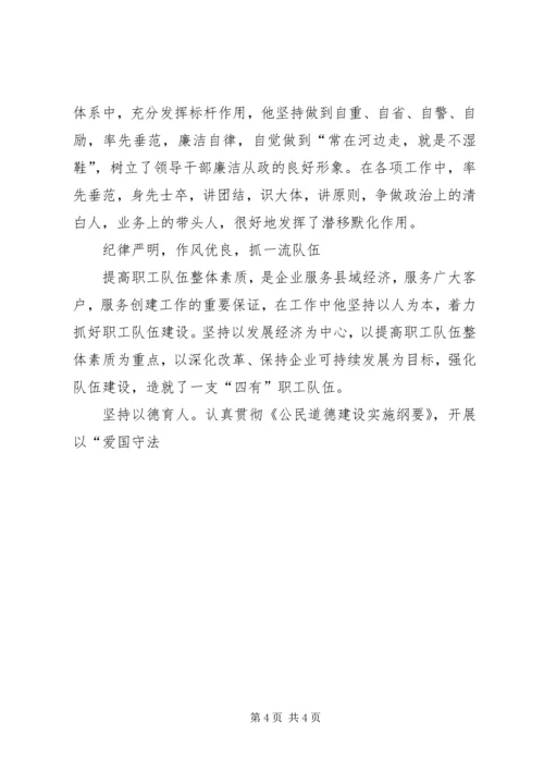 电力公司党委书记同志记功材料 (3).docx