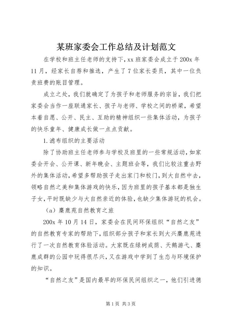 某班家委会工作总结及计划范文.docx