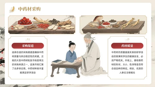 棕红色中国风关于中医体验研学活动PPT模板
