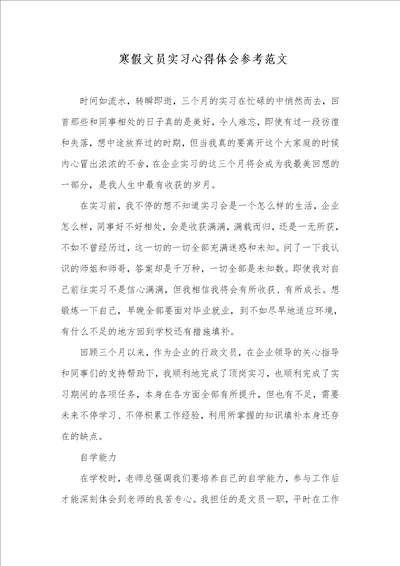 2021年 寒假文员实习心得体会参考范文