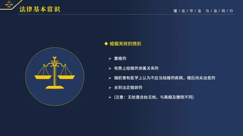 黄蓝双色简约商务大气知法懂法与法同行公司法律知识讲座宣传PP世界法律日