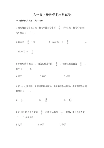 六年级上册数学期末测试卷附完整答案（各地真题）.docx