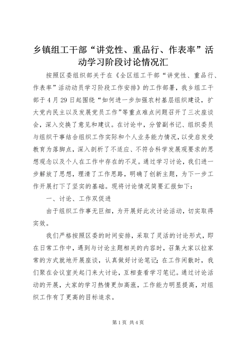 乡镇组工干部“讲党性、重品行、作表率”活动学习阶段讨论情况汇.docx