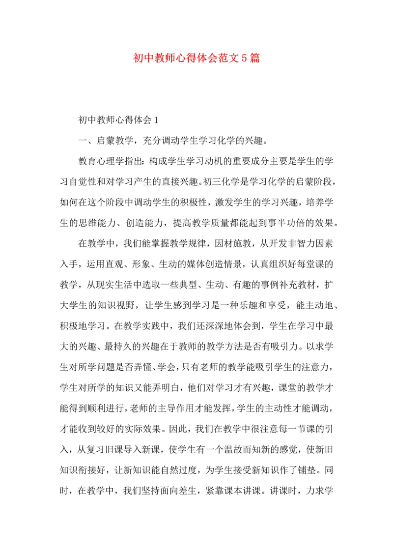 初中教师心得体会范文5篇.docx