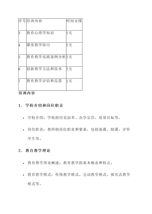 应届生新教师入职培训方案