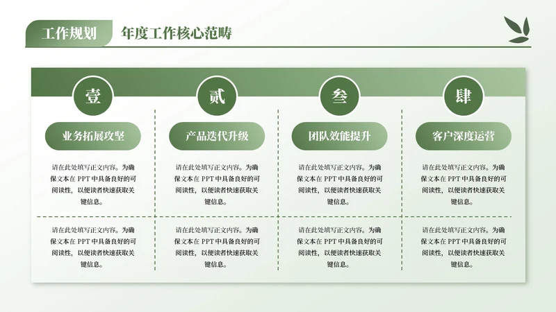 绿色商务风4项列表PPT单页