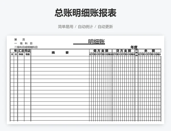总账明细账报表