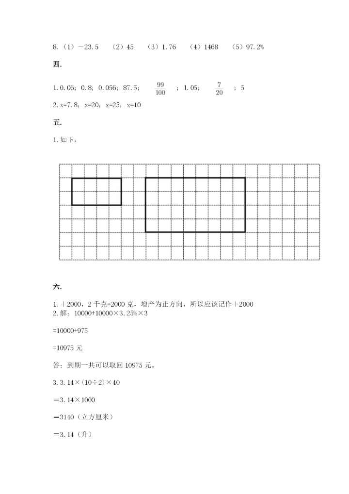 小学毕业班数学检测卷及参考答案1套.docx