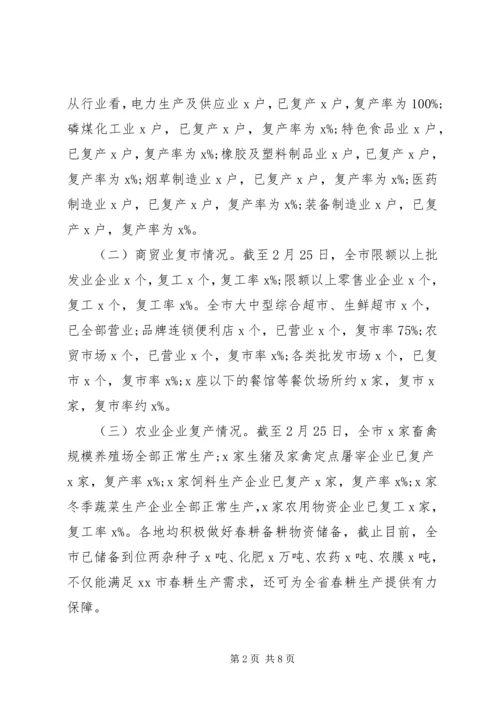 疫情期间企业复工复产复市情况汇报.docx