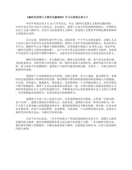 新时代爱国主义教育实施纲要学习心得体会范文10篇