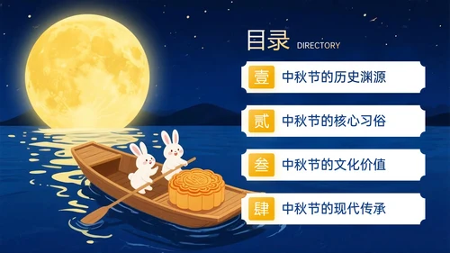 深蓝橙色中国风关于中秋节传统节日介绍PPT模板